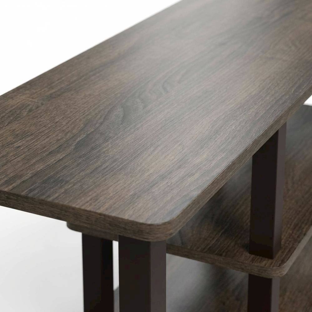 Alt View 4. FurniFact - Walnut Brown 3-Tier TV Stand with Modern Wood Finish and Square Tube Design - Brown.