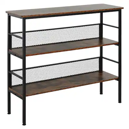 Front. Homcom - 3-Tier Console Table Industrial Style Storage Metal Wooden Shelf with a Robust Multi-Functional Design - Rustic Brown.