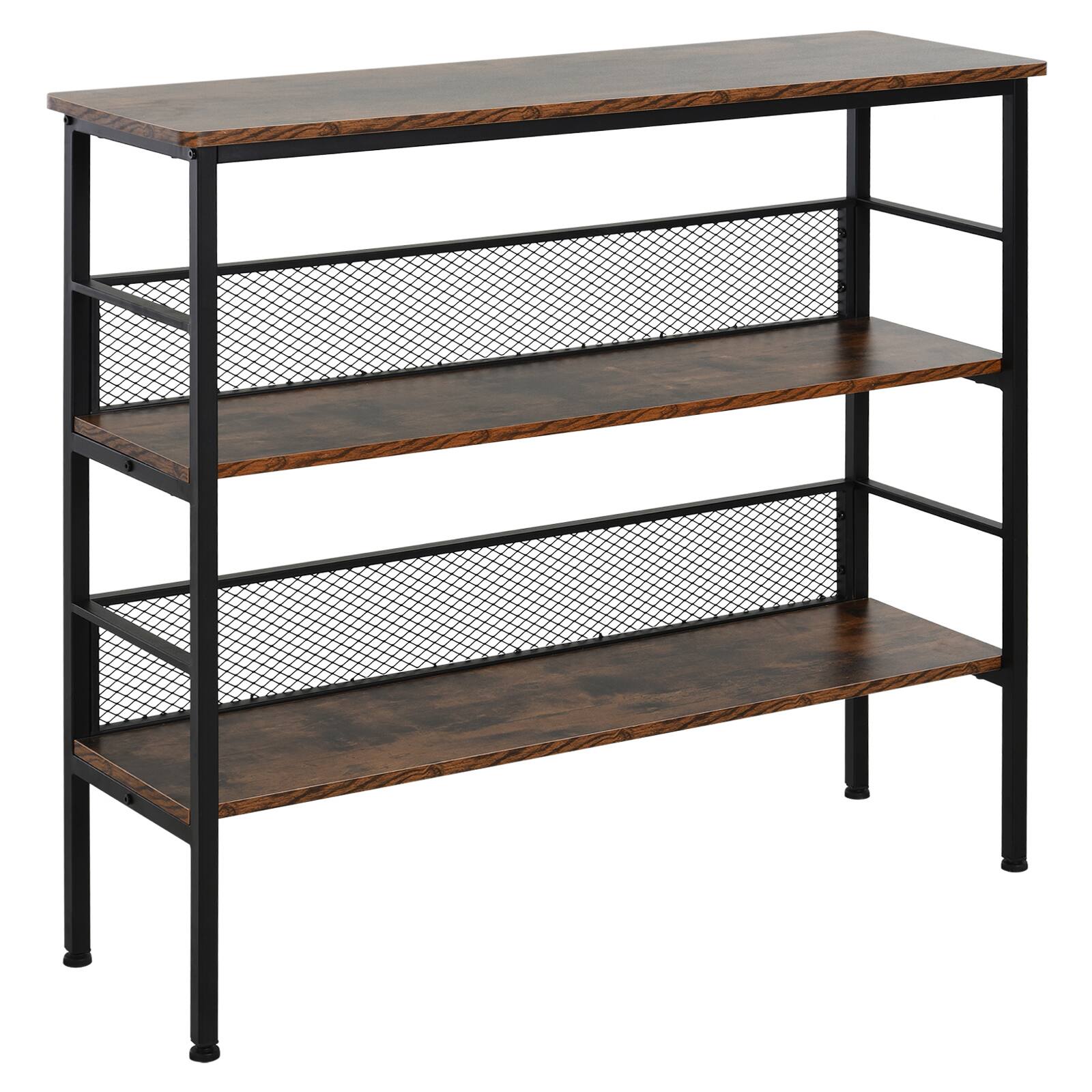 Front. Homcom - 3-Tier Console Table Industrial Style Storage Metal Wooden Shelf with a Robust Multi-Functional Design - Rustic Brown.