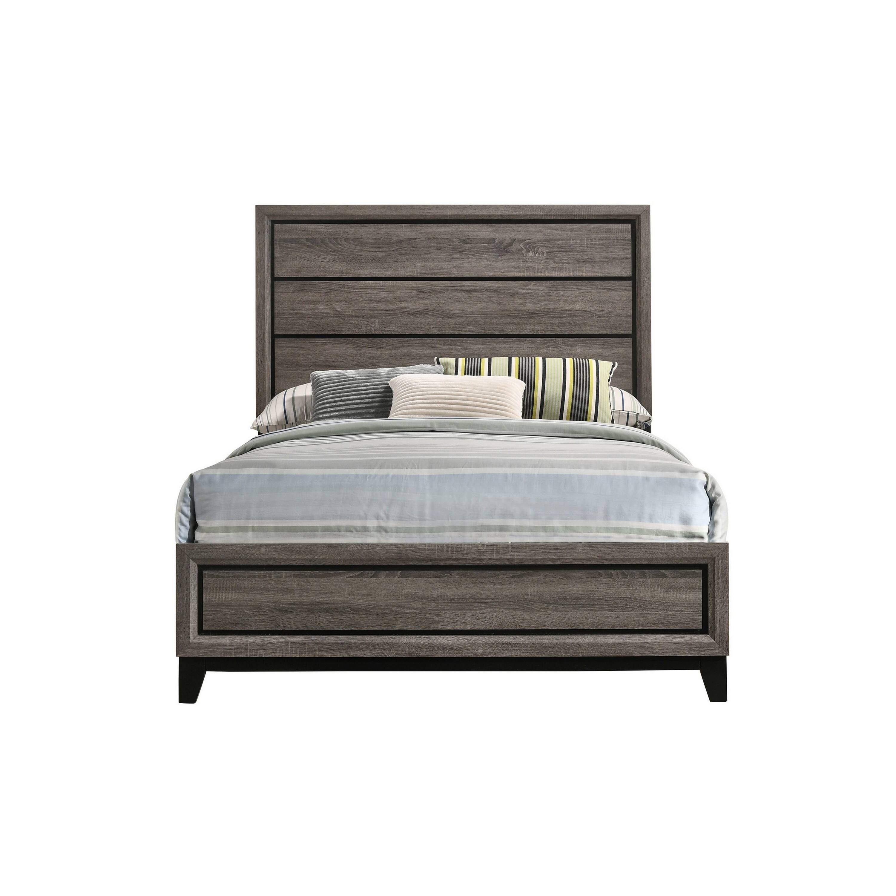 Alt View 1. Manhattan Lane - Mela Full Size Panel Bed, Groove Design, Tapered Legs - Gray, Black.