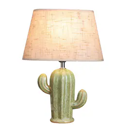 Cluzine - Cute Ceramic Cactus Table Lamp, Green Porcelain Body with Folding Lampshade E27 Base Decor Lamp for Home Bedroom