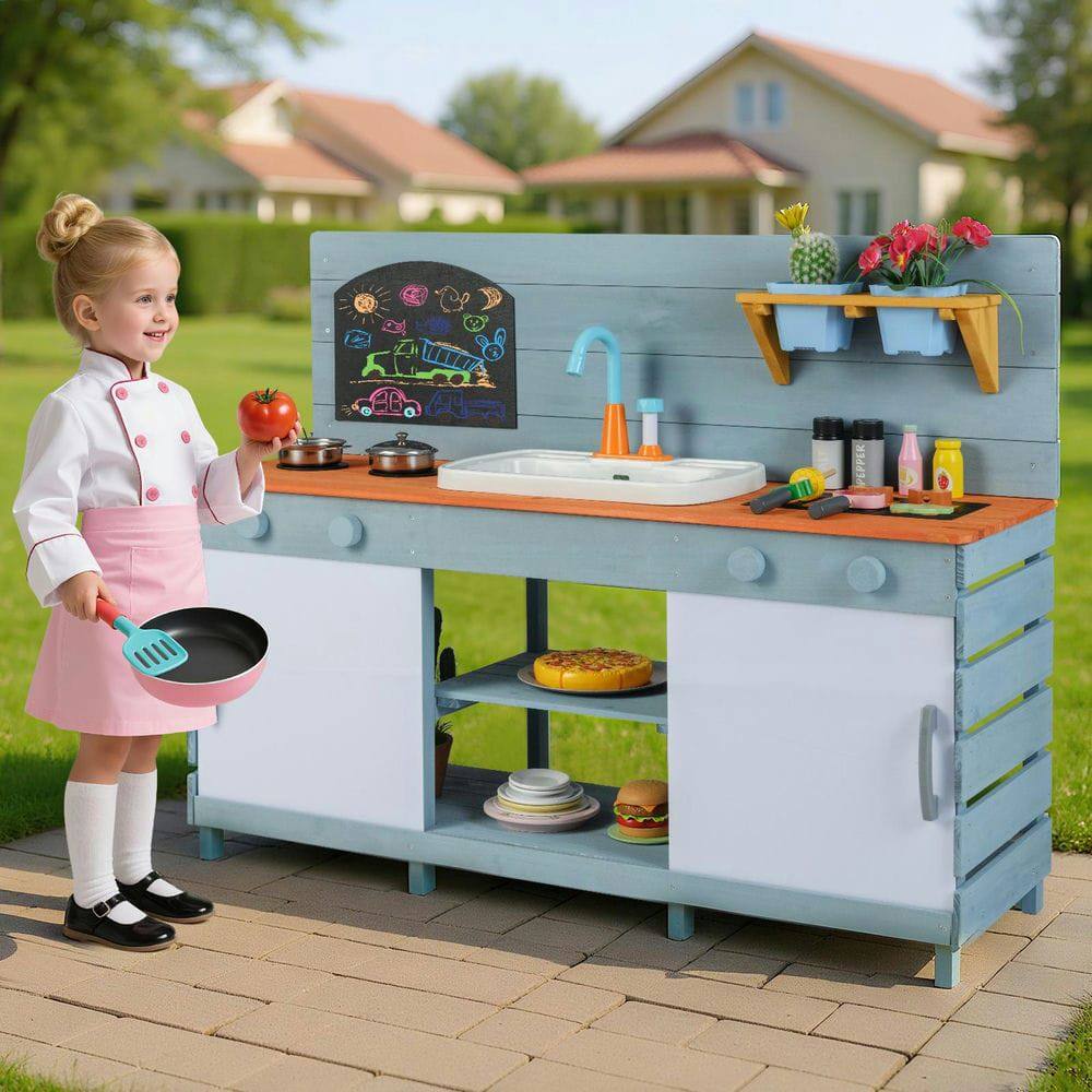 Alt View 5. Resenkos - Kids Play Kitchen Set with Stoves for Ages 3-8 - Pretend Cooking Toy for Boys & Girls - Blue.