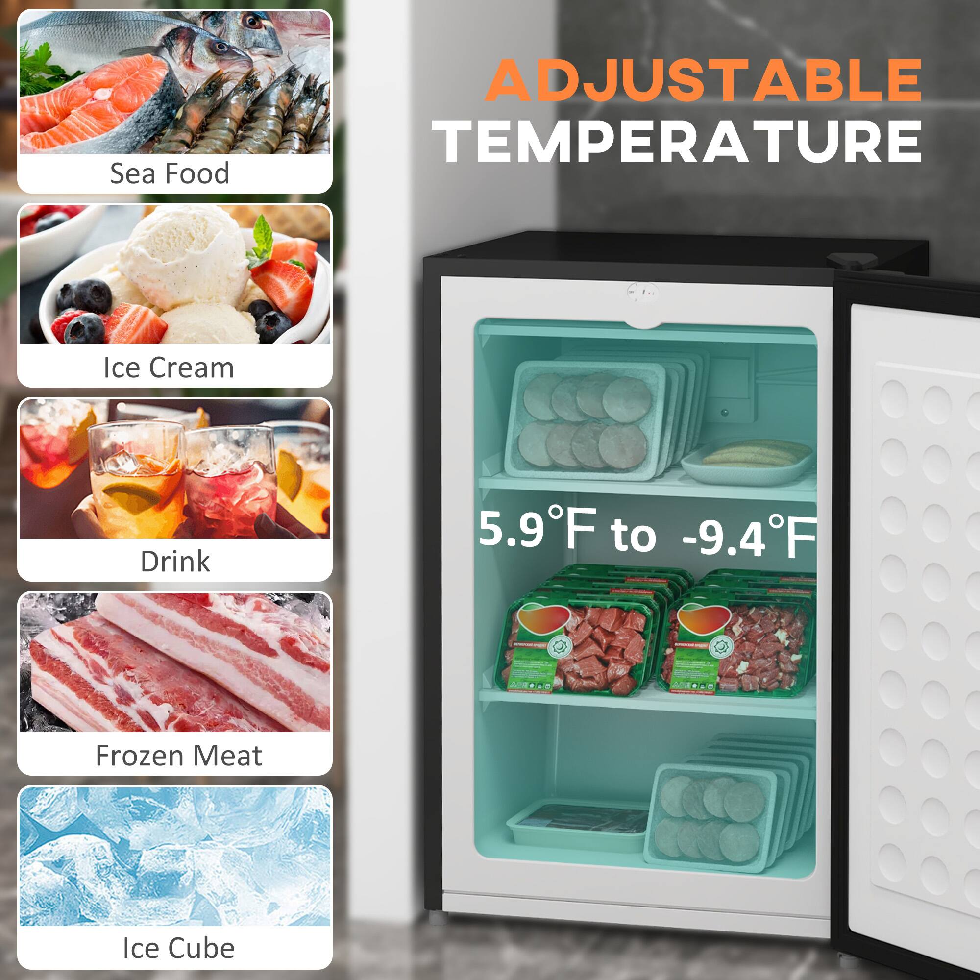 Sea Food  
ADJUSTABLE TEMPERATURE  
Ice Cream  
Drink  
5.9°F to -9.4°F  
Frozen Meat  
Ice Cube