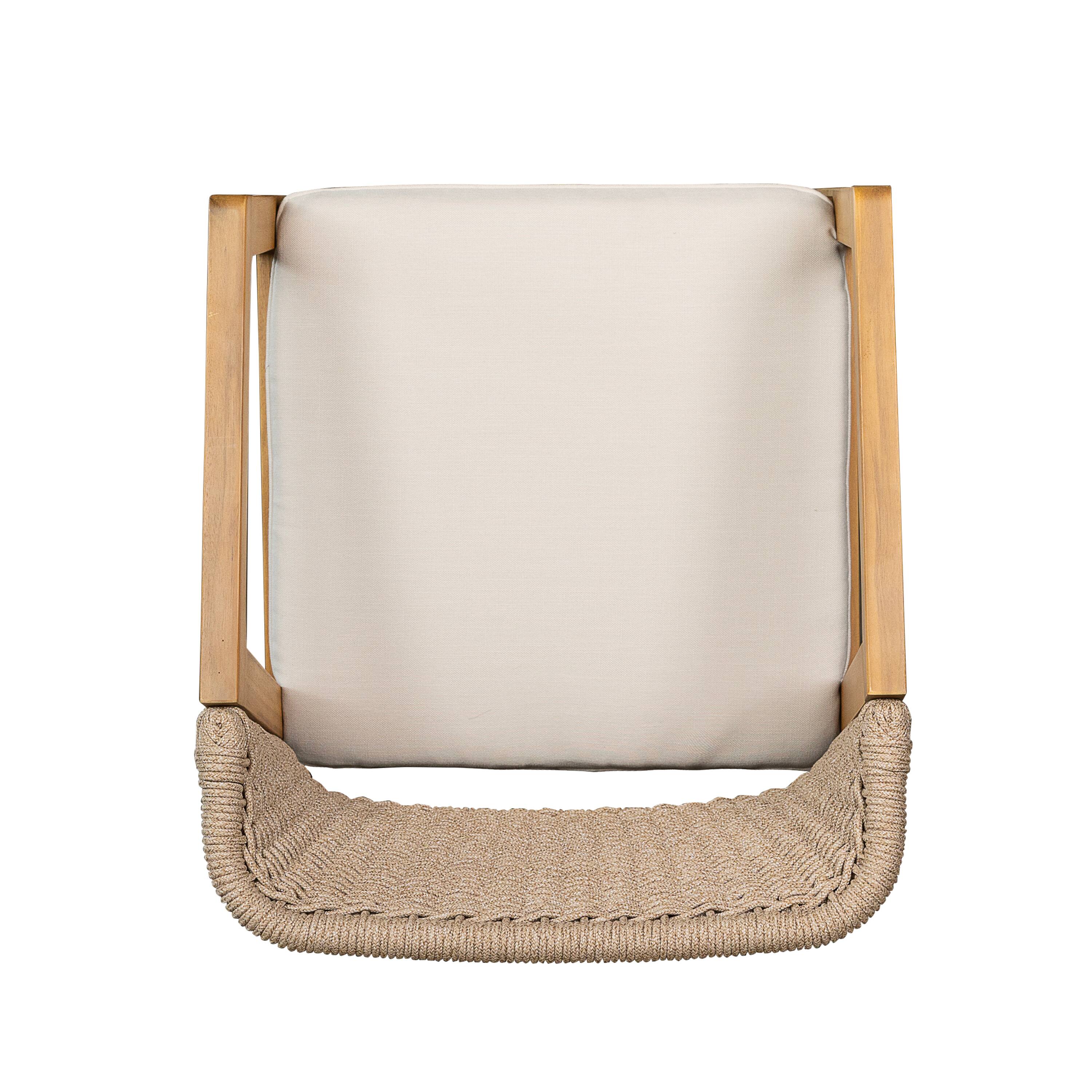 Alt View 6. Whisen - Set of 2 Outdoor Acacia Wood Dining Chairs With a Rope Backrest and Cushions - Light Teak|Beige.