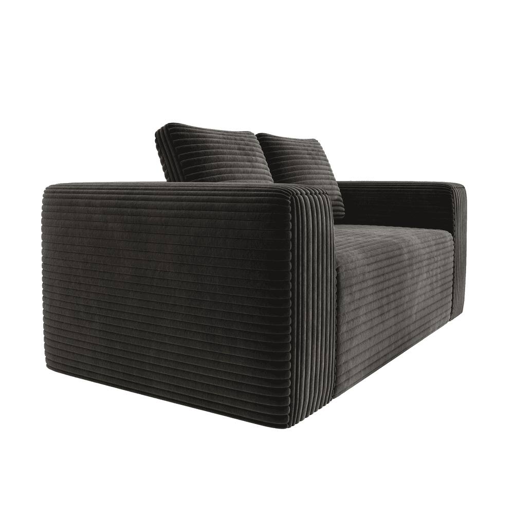 Alt View 2. Kadyn - 2-Seater Corduroy Memory Foam Floor Sofa in a Box, No Assembly for Living Room - Black.