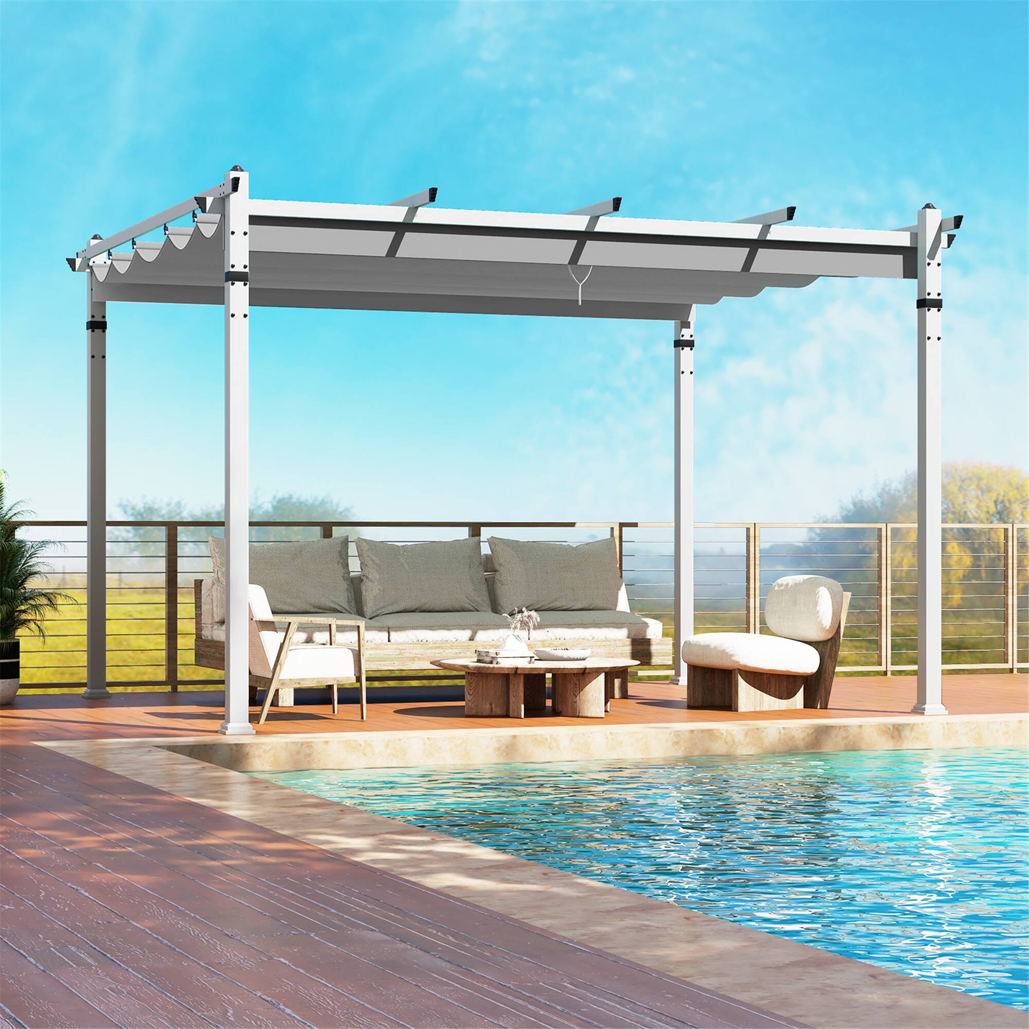 Alt View 1. Gymax - Gymax 12' x 10' Outdoor Pergola w/ Retractable Canopy Aluminum Frame Anchors Patio Grey - Grey, White.