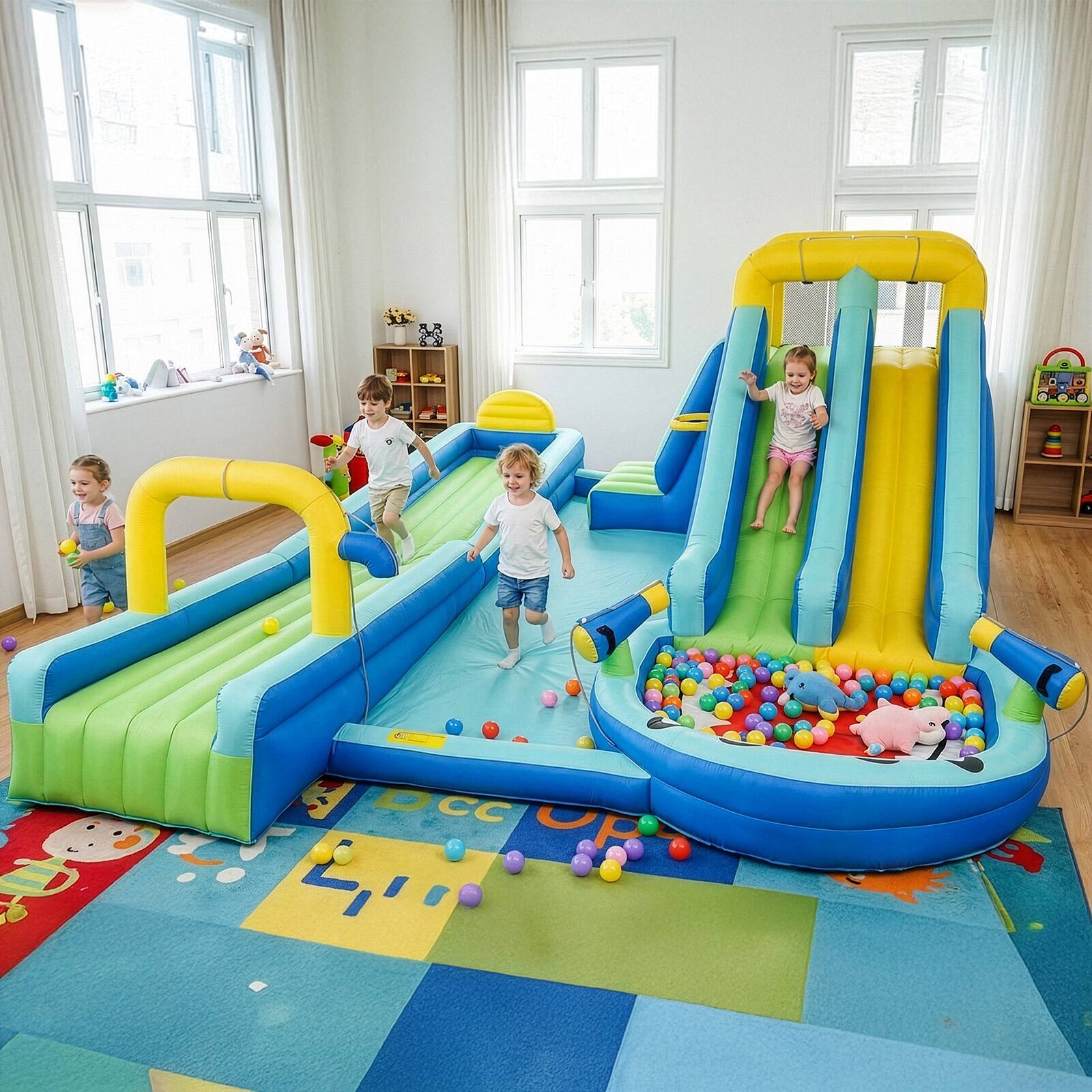 Angle. Winado - Shark Theme Inflatable Water Slide with Extra-Long Slide, 19.3x15x7 Ft Kids Bounce House w/Inflatable Surfboard.