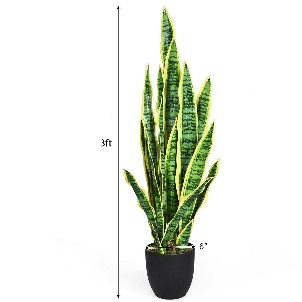 Alt View 1. Gymax - Gymax Artificial Snake Plant 35.5" Fake Sansevieria Indoor-Outdoor Decoration Yellow - Green + Yellow.