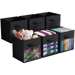 Sorbus - 11 Inch Storage Bins with Clear Window, 6 Foldable Baskets for Organizing Clothes, Toys, Books, Figures, Games - Black