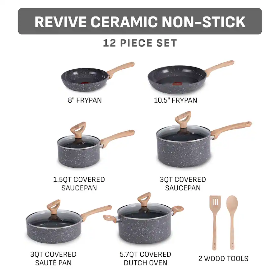 Ruffoni Cookware Set T Fal 12pc Ceramic Nonstick Cookware Set. Revive Ceramic. Stone Grey ...