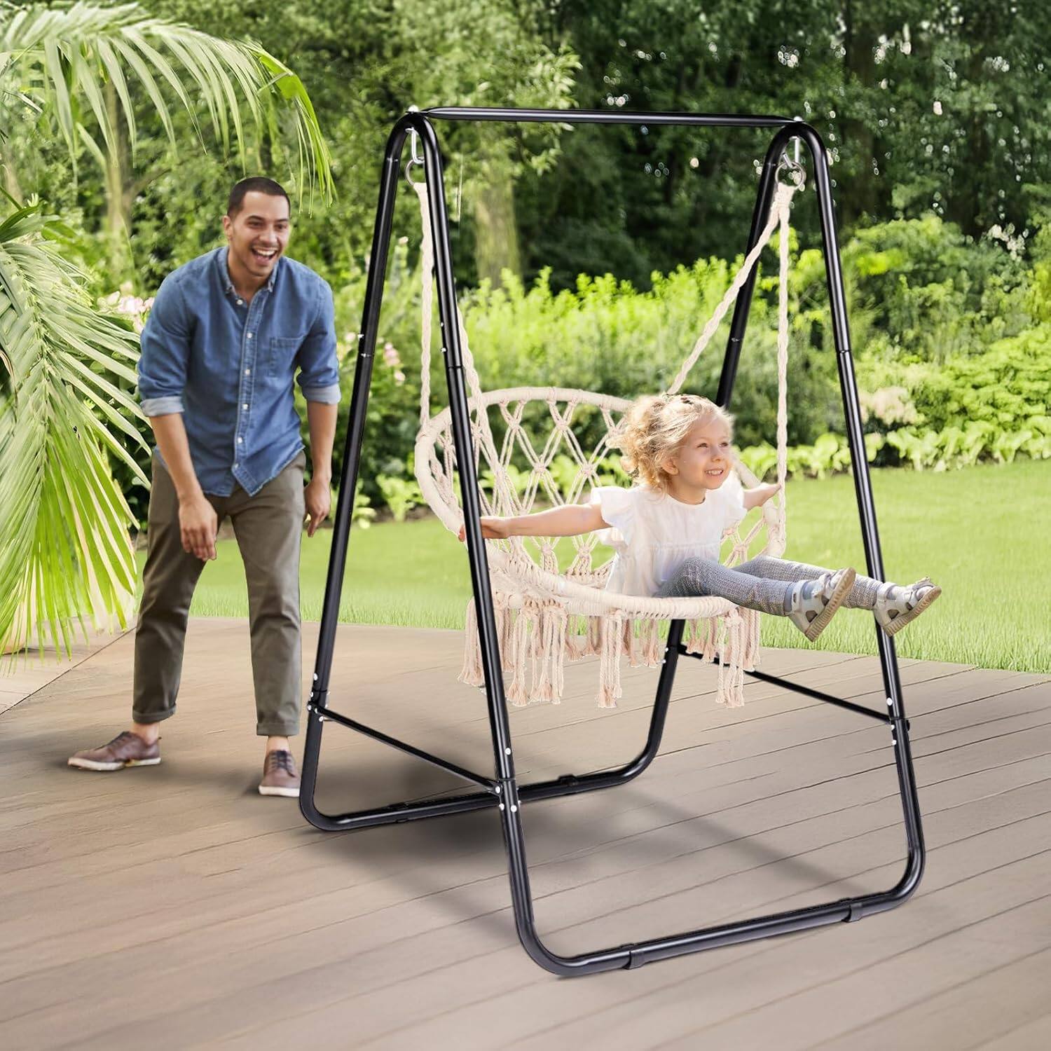 Alt View 8. Winado - Hammock Chair Stand Only, A-Shaped Universal Multi-Use Steel Hanging Chair Stand Heavy-Duty with Hook for Indoor Outdoor - Black.