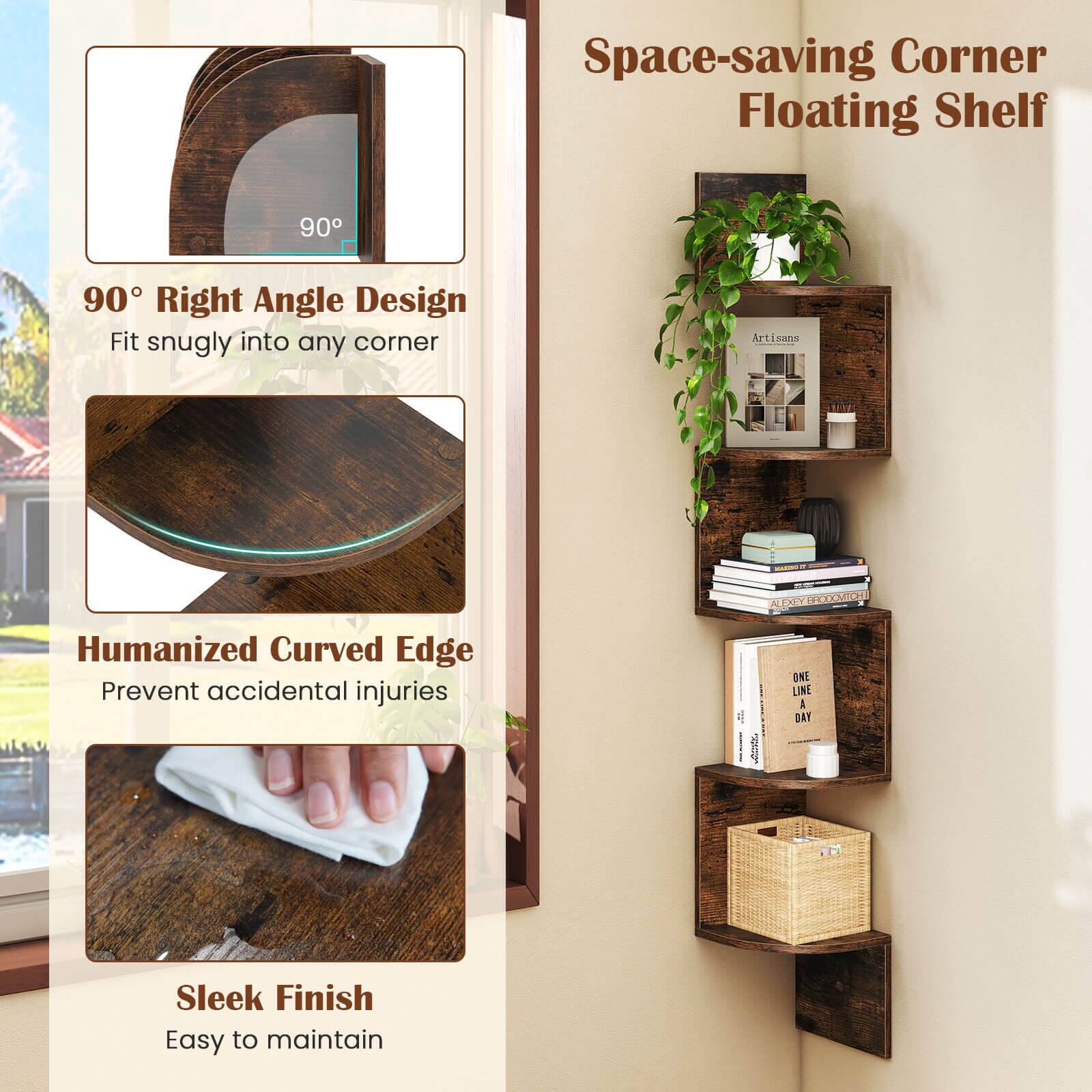 Space-saving Corner Floating Shelf 90 90 Right Angle Design Fit snugly into any corner Art sans - 4 Humanized Curved Edge Prevent accidental injuries Sleek Finish Easy to maintain