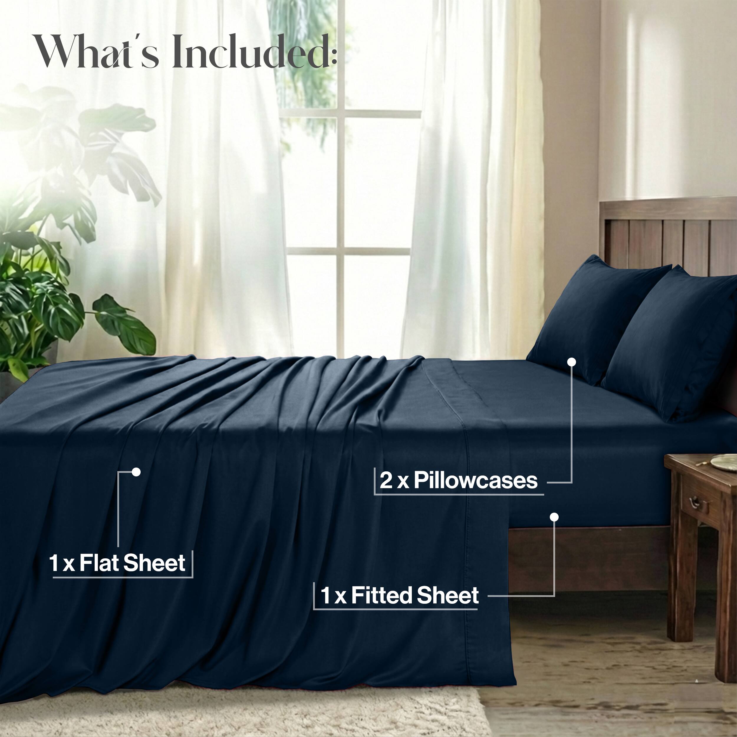 What's Included:  
2 x Pillowcases  
1 x Flat Sheet  
1 x Fitted Sheet