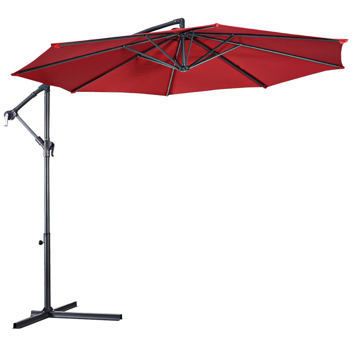Alt View 1. Gymax - Gymax 10' Hanging Umbrella Outdoor Patio Market Banana Umbrella Offset Wine Red - Wine Red.