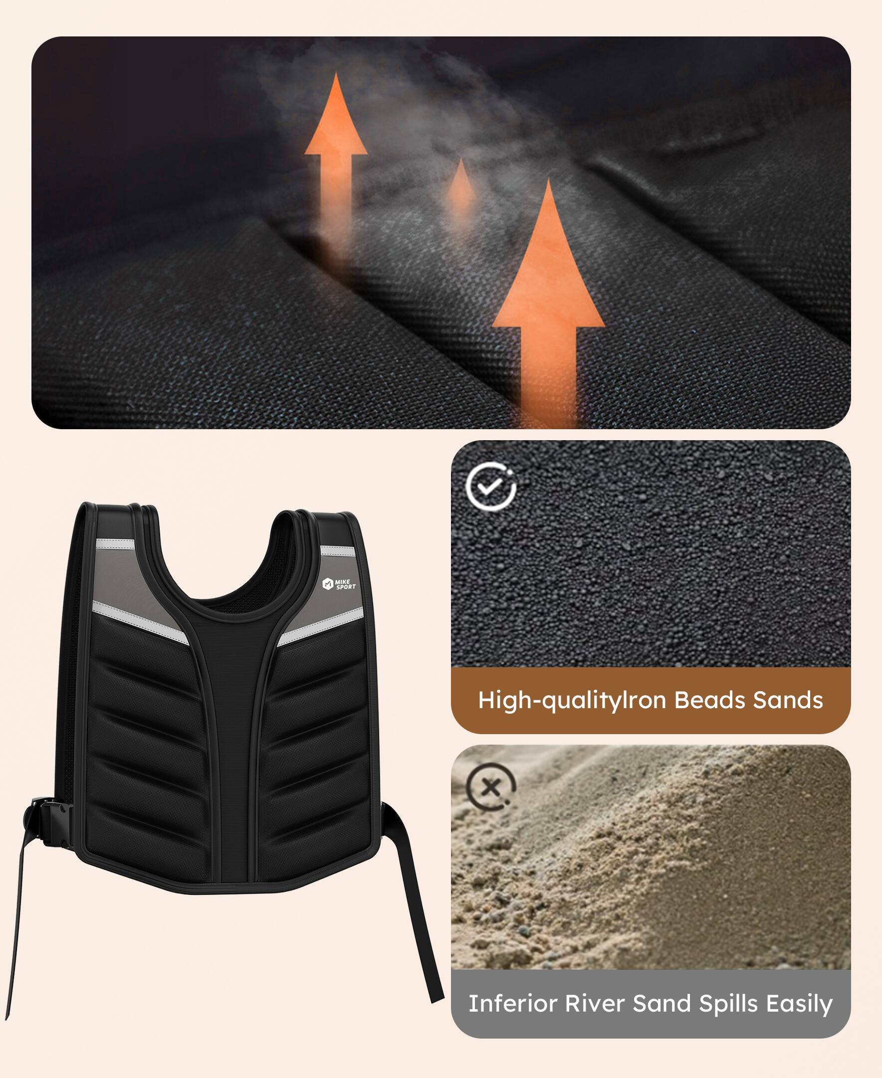 High-quality Iron Beads Sands  
Inferior River Sand Spills Easily