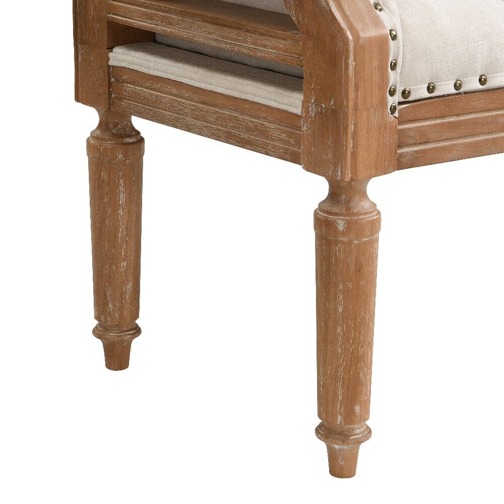 Alt View 6. Ropilly - Ropilly Upholstered Bench Mid-Century Solid Wood Tufted Ottoman End of Bed Bench with Rolled Arms for Bedroom Beige 50in - Beige.