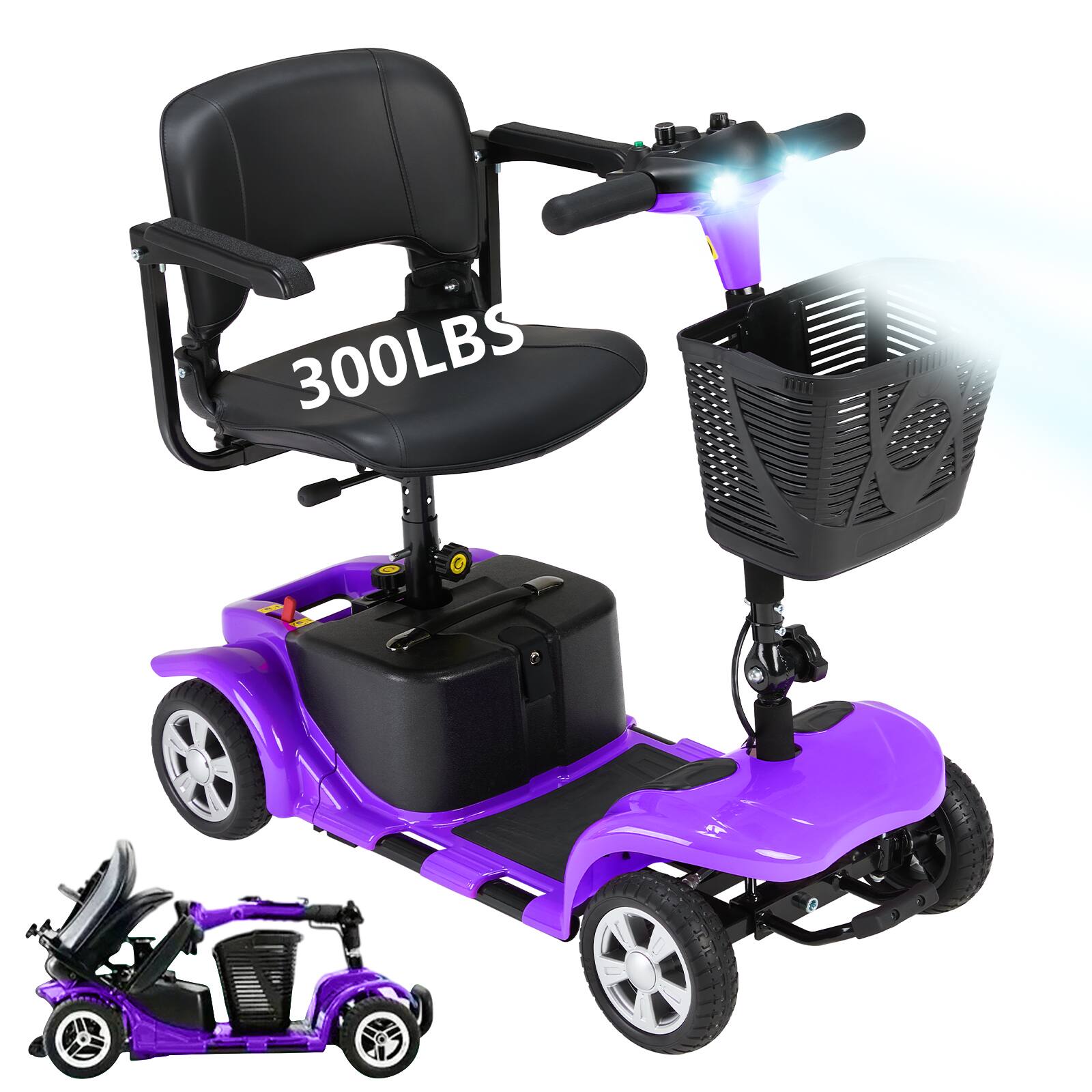 Front. Hover Heart - Heavy Duty 4 Wheel Mobility Scooter for Adults & Seniors - 15 Mile Electric Travel Scooter with Seat and Basket - Purple.
