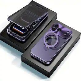 Dteck - Mag Safe Case for Apple iPhone 17 Pro Max Built-in Anti-Peep Screen Protector Rugged Ring Stand Full Body Cover - Darkpurple