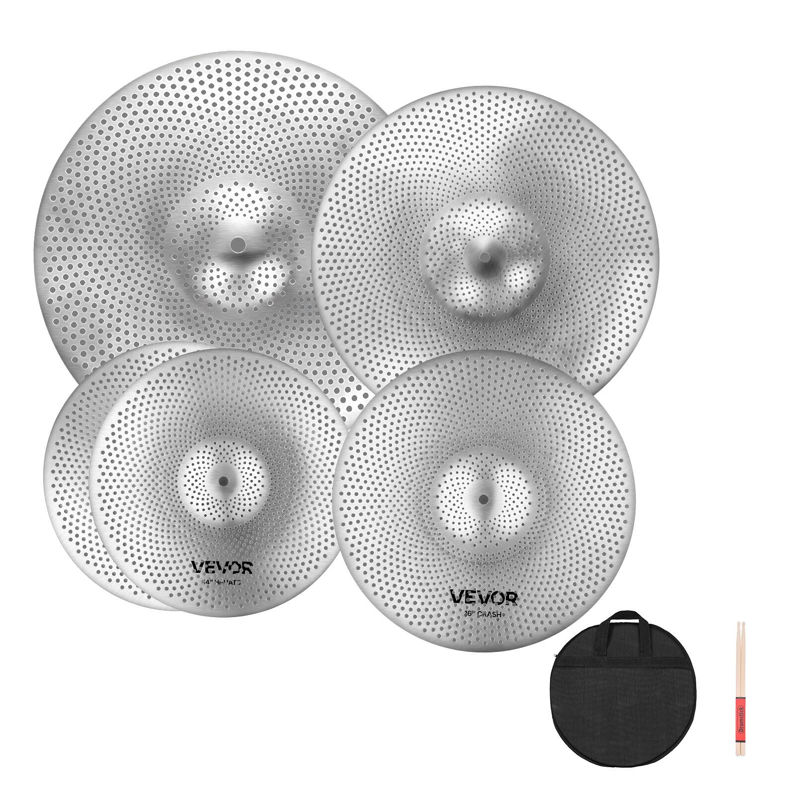 VEVOR - Low Volume Cymbal Pack, 4 Pieces Quiet Cymbals for Drum Set, Alloy Cymbals Drum Set Includes 14-inch Hi-Hats - Bright silver price history on PriceWatchPro