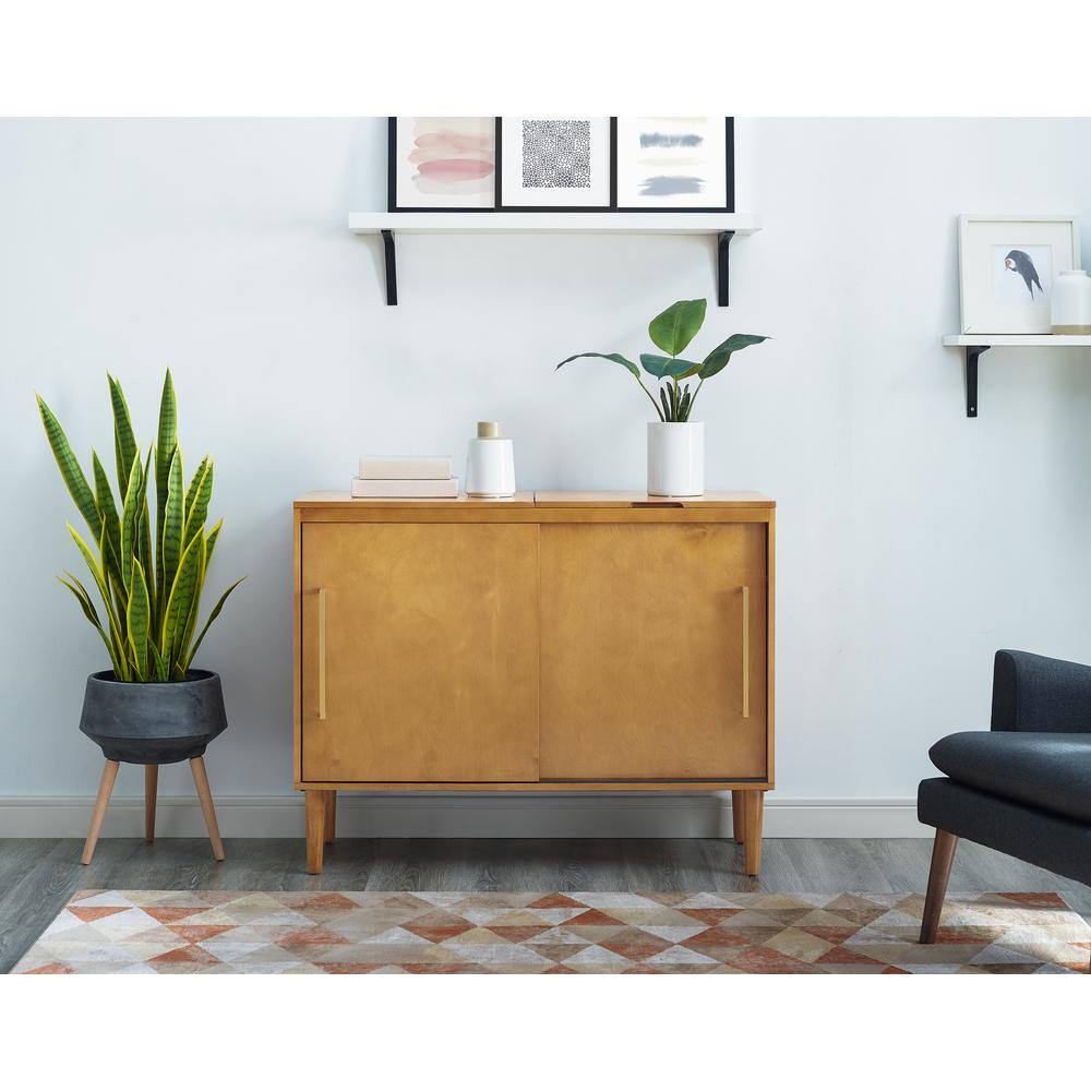 Alt View 3. Crosley Furniture - Everett Large Record Player Cabinet With Vinyl Storage - Acorn.