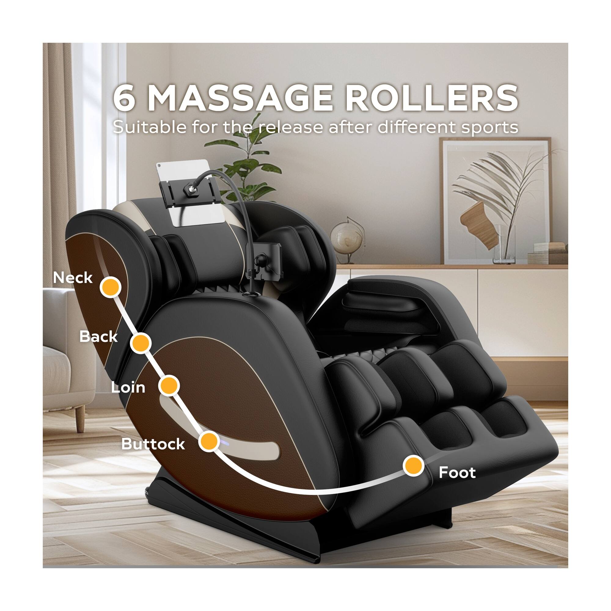 6 MASSAGE ROLLERS  
Suitable for the release after different sports  
Neck  
Back  
Loin  
Buttock  
Foot