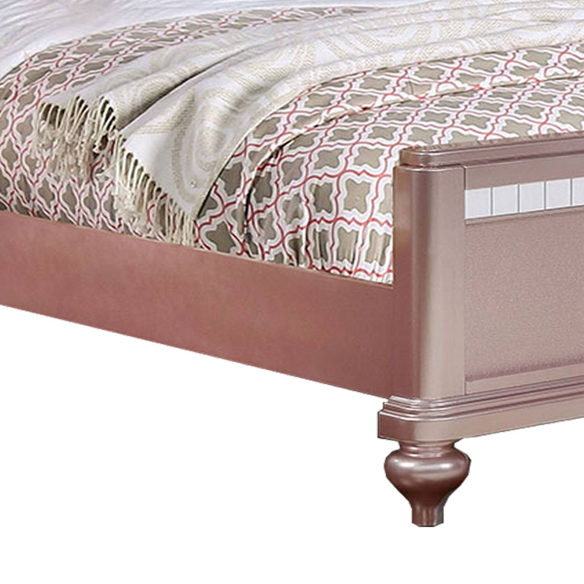 Alt View 3. Manhattan Lane - Button Tufted Full Size Bed with Leatherette Headboard, Rose Gold - Gold.