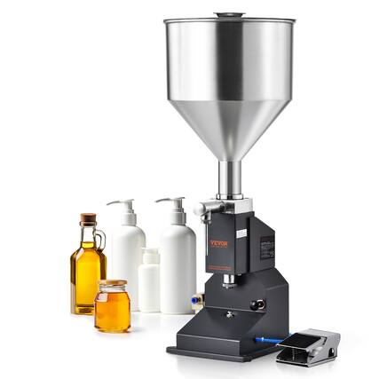 Front. VEVOR - Pneumatic Paste Liquid Filling Machine, 5-50ml Bottle Filler, Bottle Filling Machine, Stainless Steel Liquid Filler - Silver;Black.