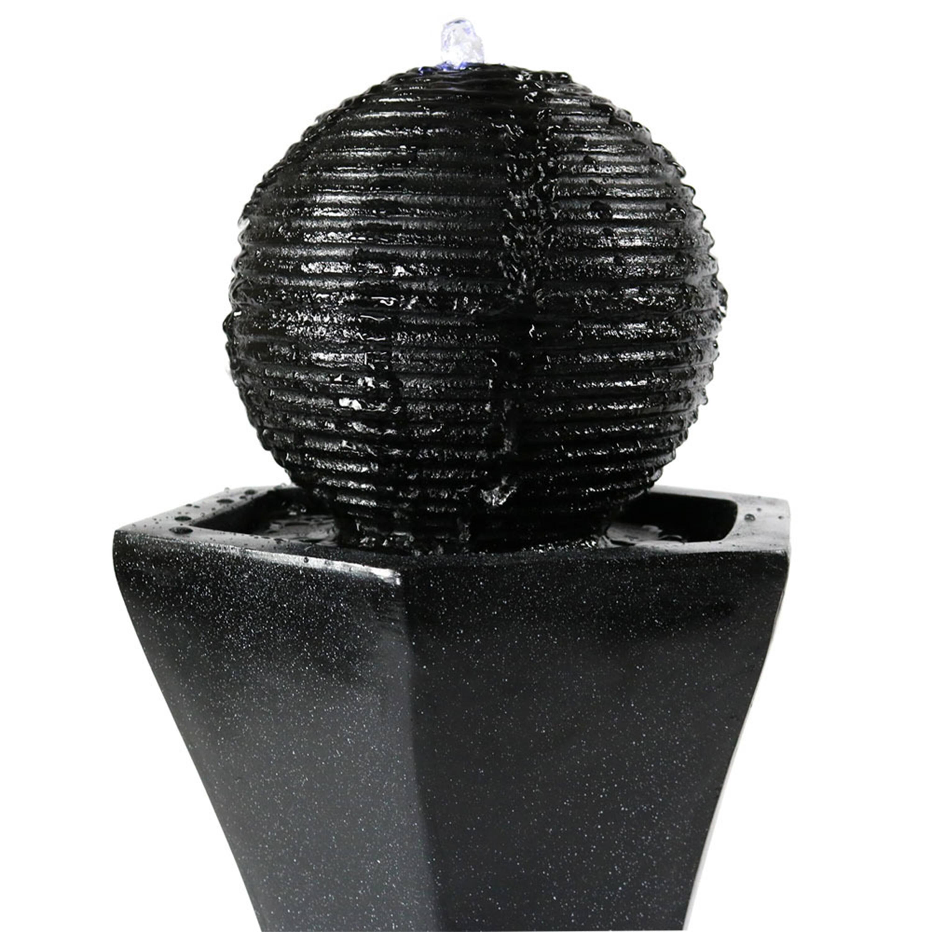 Alt View 4. Sunnydaze - Pedestal/Ball Solar Fountain with Battery/LED Light - 31 in - Black.