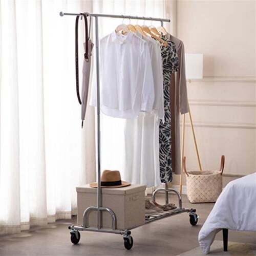Back. SlickBlue - Heavy Duty Metal Garment Rack with Lockable Wheels for Clothes Storage - Chrome.