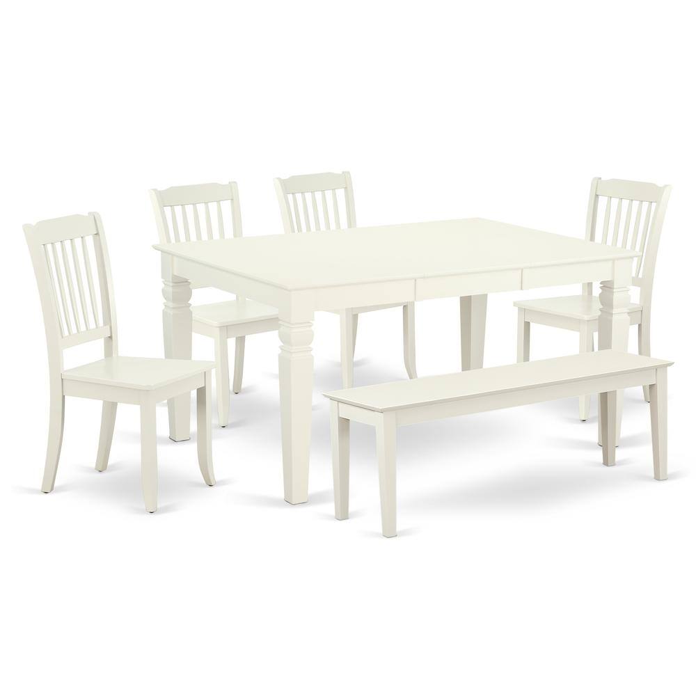 Back. East West Furniture - Dining Room Set Linen White - Brown.