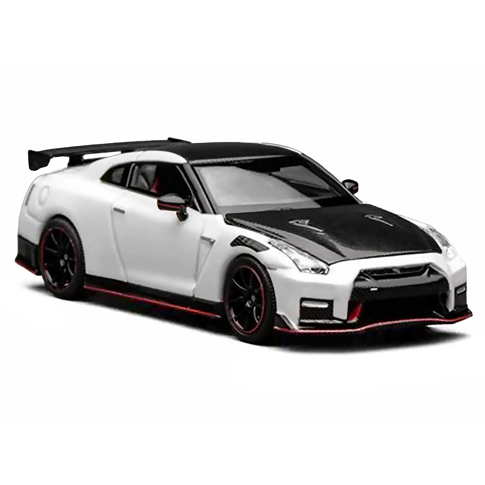 Alt View 4. MotorHelix - 2022 Nissan GT-R Nismo R35 RHD Brilliant White Pearl with Carbon Hood and Top "Senior 64" 1/64 Car by MotorHelix.