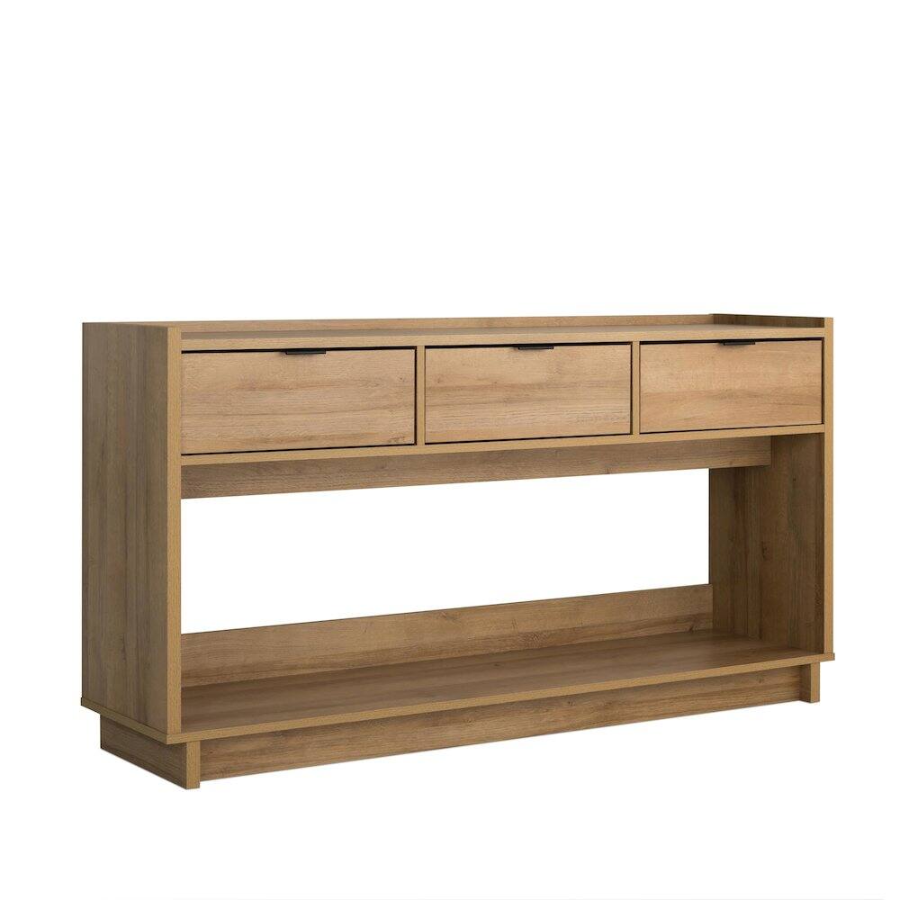 Front. Prepac - Simply Modern Entryway Console Natural Oak Engineered Wood with 3 Drawers - Natural.