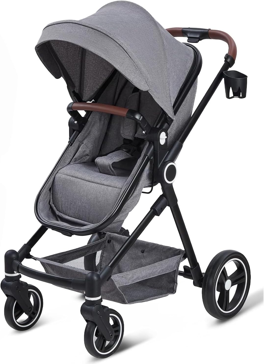 Front. Acekool - Double Track Tandem Stroller with Foldable Reversible Bassinet, Multi-Position Pram, Large Storage, Light Grey - Light  Grey.