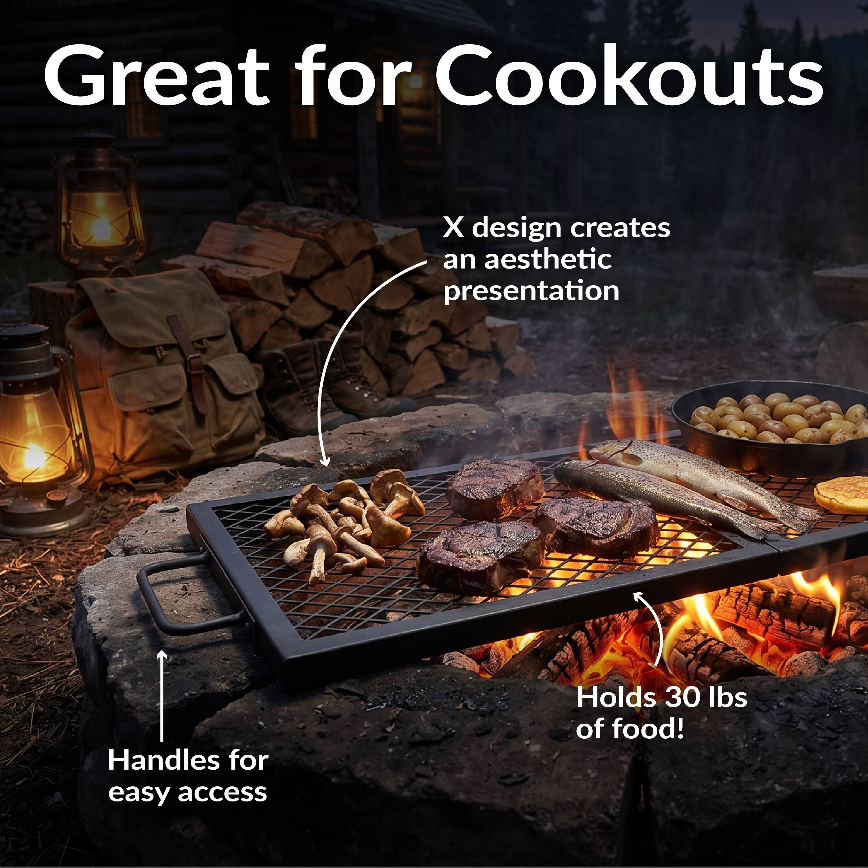 Great for Cookouts  
X design creates an aesthetic presentation  
Handles for easy access  
Holds 30 lbs of food!