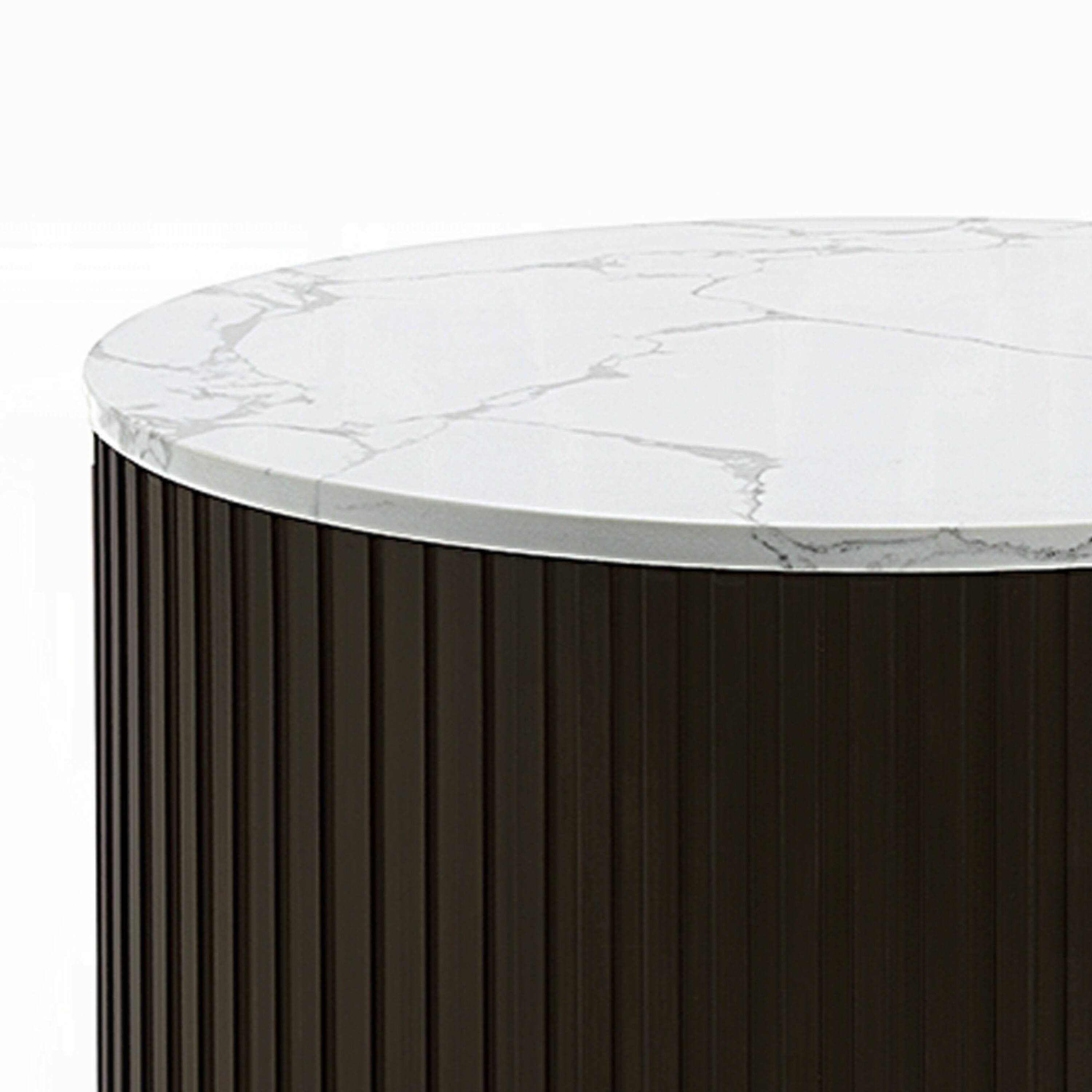 Alt View 2. Manhattan Lane - Jeh Side End Table, Faux Marble Top, Metal Trim, Fluted Brown Wood 20 Inch - White, Espresso Brown, Gold.