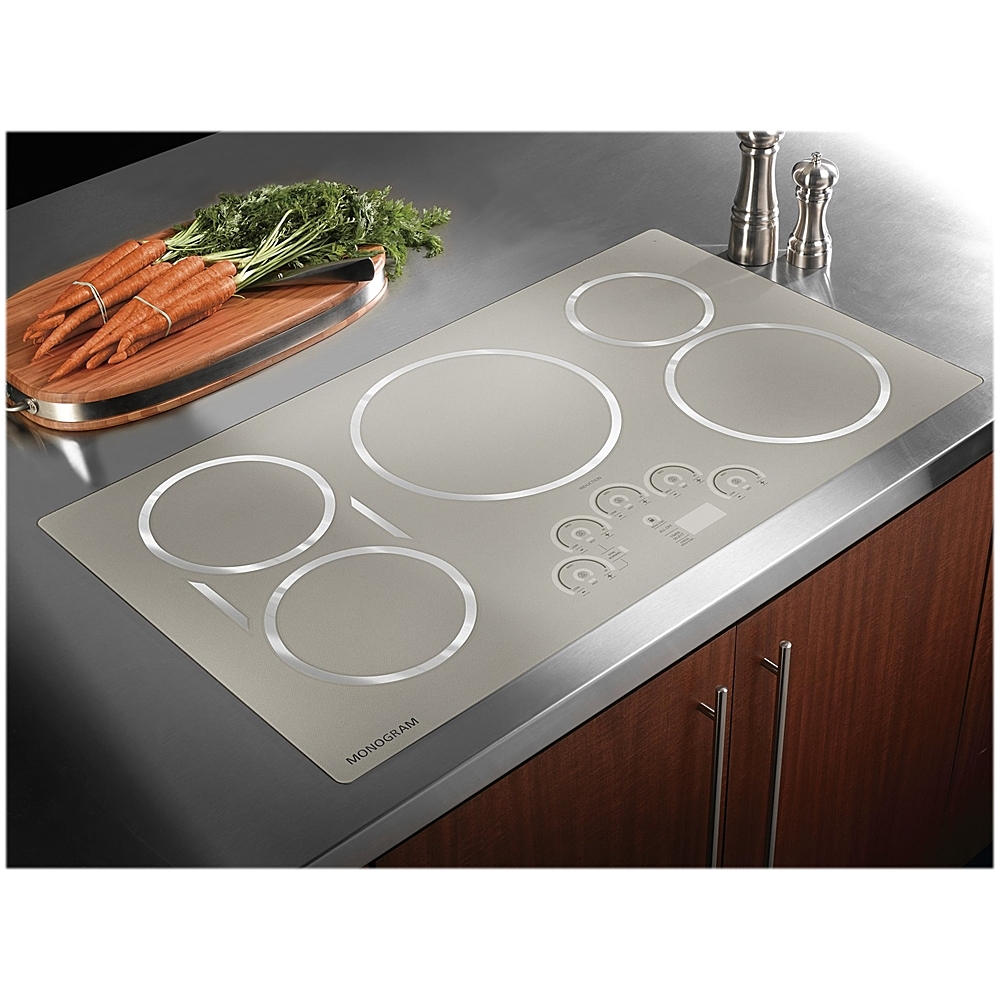 Left View: Monogram - 35.8" Electric Induction Cooktop - Silver