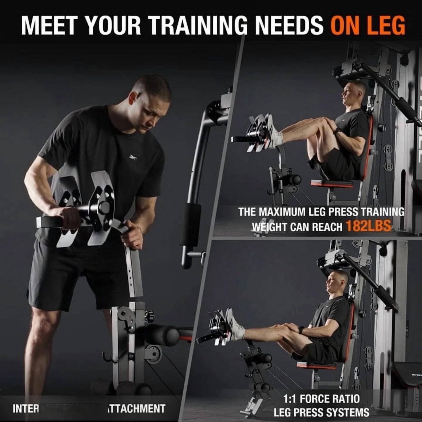 MEET YOUR TRAINING NEEDS ON LEG

THE MAXIMUM LEG PRESS TRAINING WEIGHT CAN REACH 182LBS

INTER TTACHMENT

1:1 FORCE RATIO LEG PRESS SYSTEMS