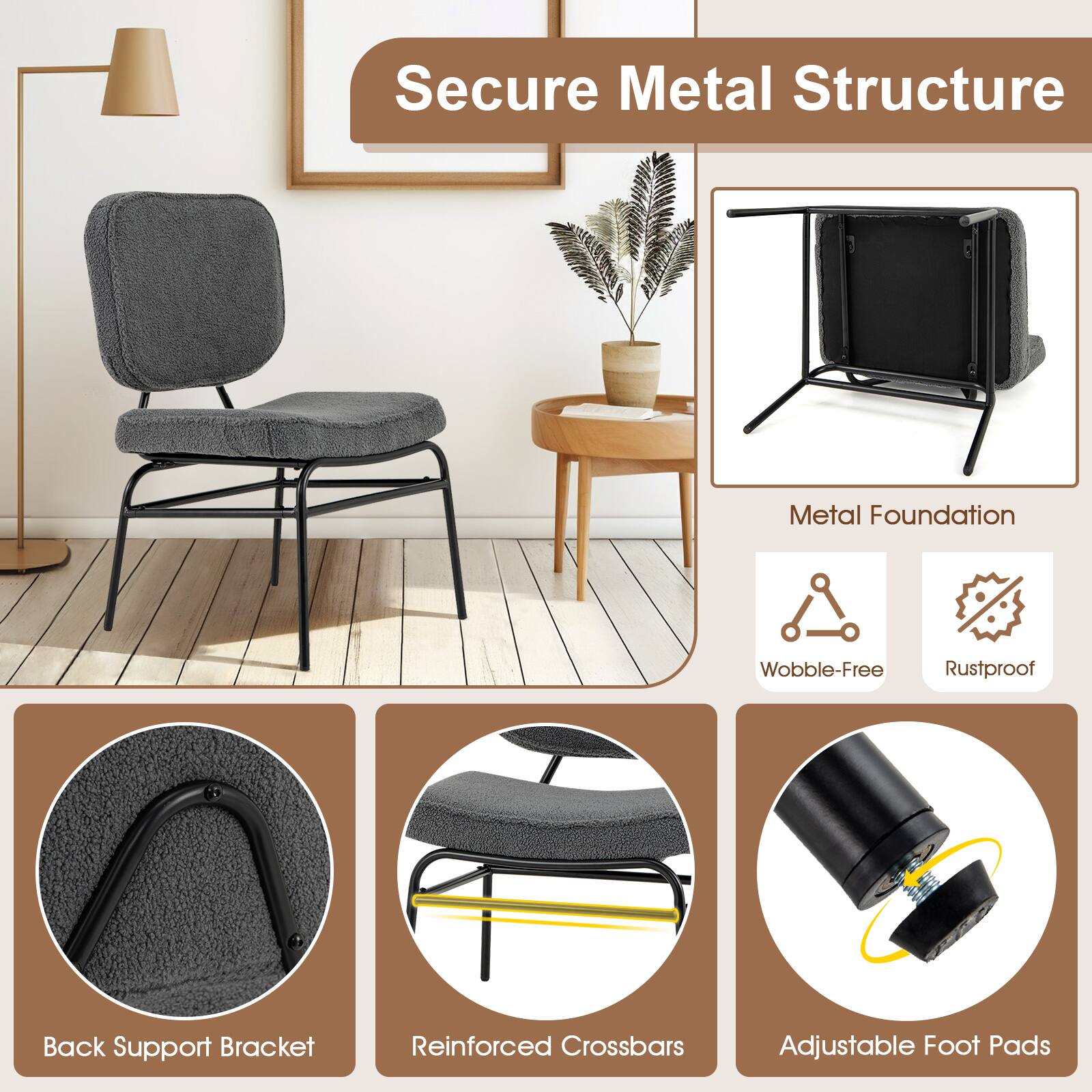 Secure Metal Structure Metal Foundation Wobble-Free Rustproof Back Support Bracket Reinforced Crossbars Adjustable Foot Pads