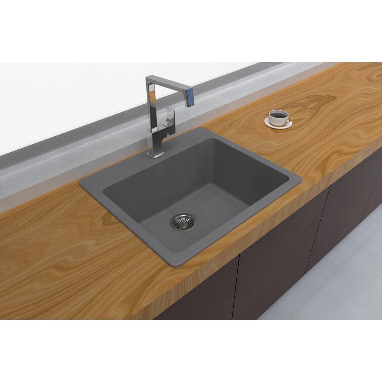 Alt View 1. Winpro - Winpro Dual Mount Granite Composite 25 in. L x 22 in. L x 9-1/2 in. 0-5 Faucet Hole Single Bowl Kitchen Sink in Gray - Gray.
