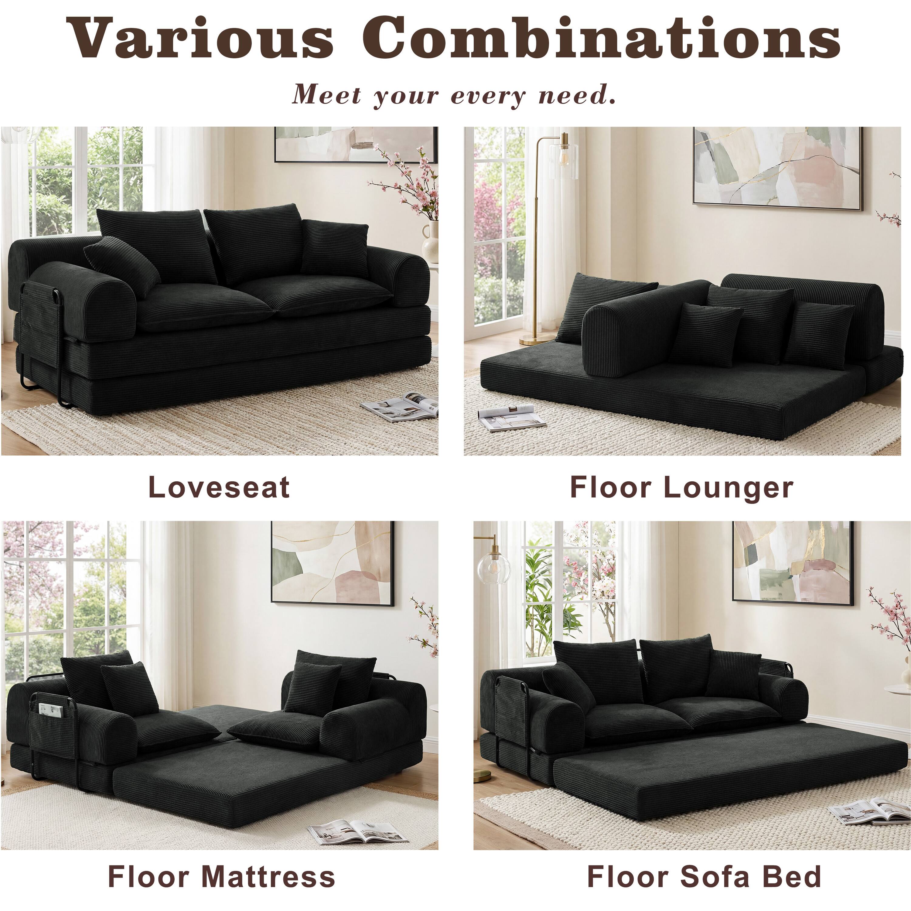 Various Combinations  
Meet your every need.  

Loveseat  
Floor Lounger  
Floor Mattress  
Floor Sofa Bed