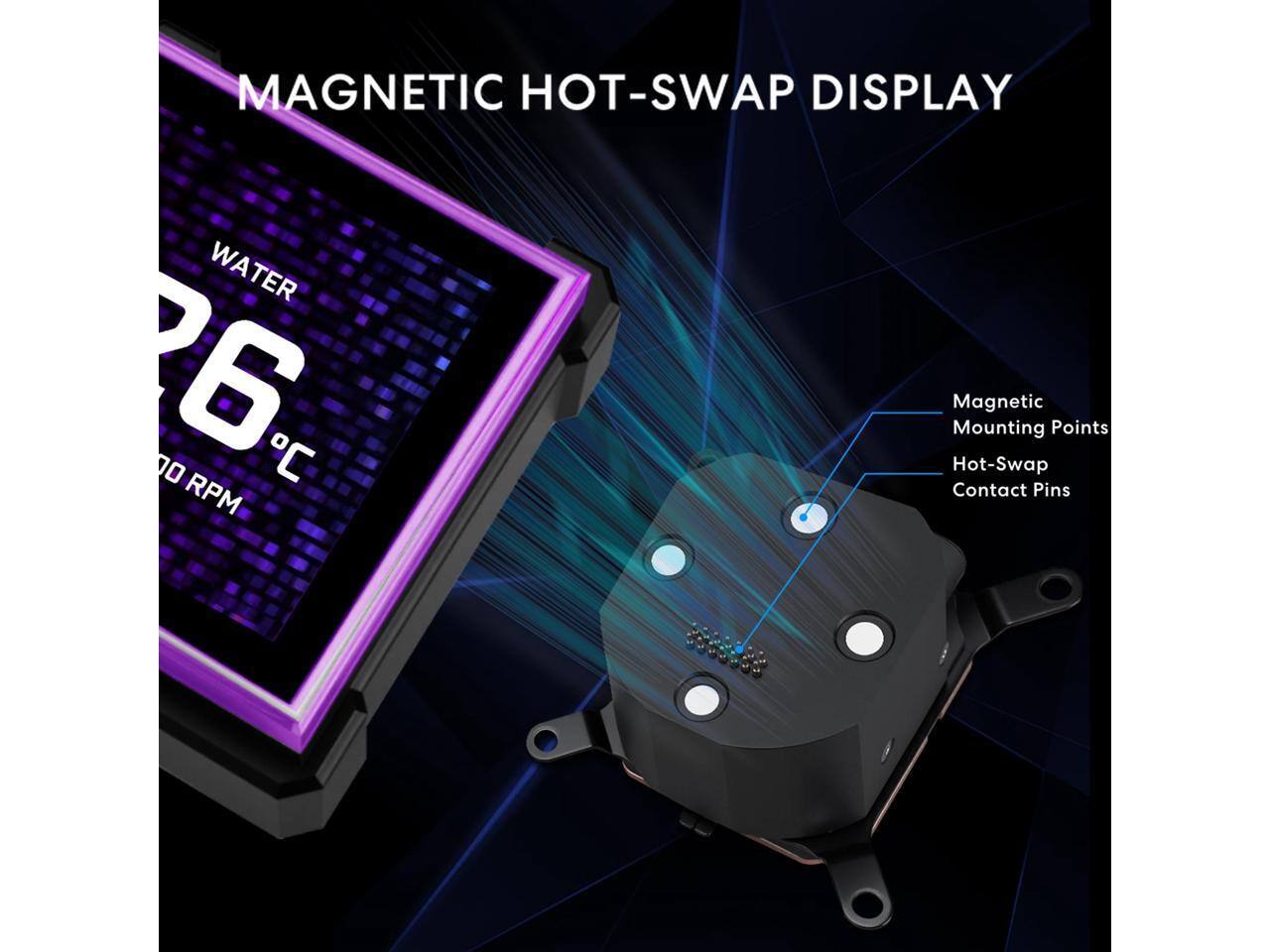 MAGNETIC HOT-SWAP DISPLAY  
WATER 26°C  
1000 RPM  
Magnetic Mounting Points  
Hot-Swap Contact Pins