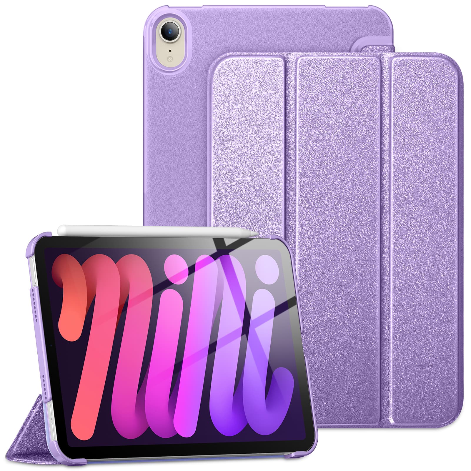 DTTO - Case for iPad mini 7 (A17 Pro) Case 2024, iPad mini 6th Generation Case 2021, Slim Trifold Stand Hard Cover case - Purple