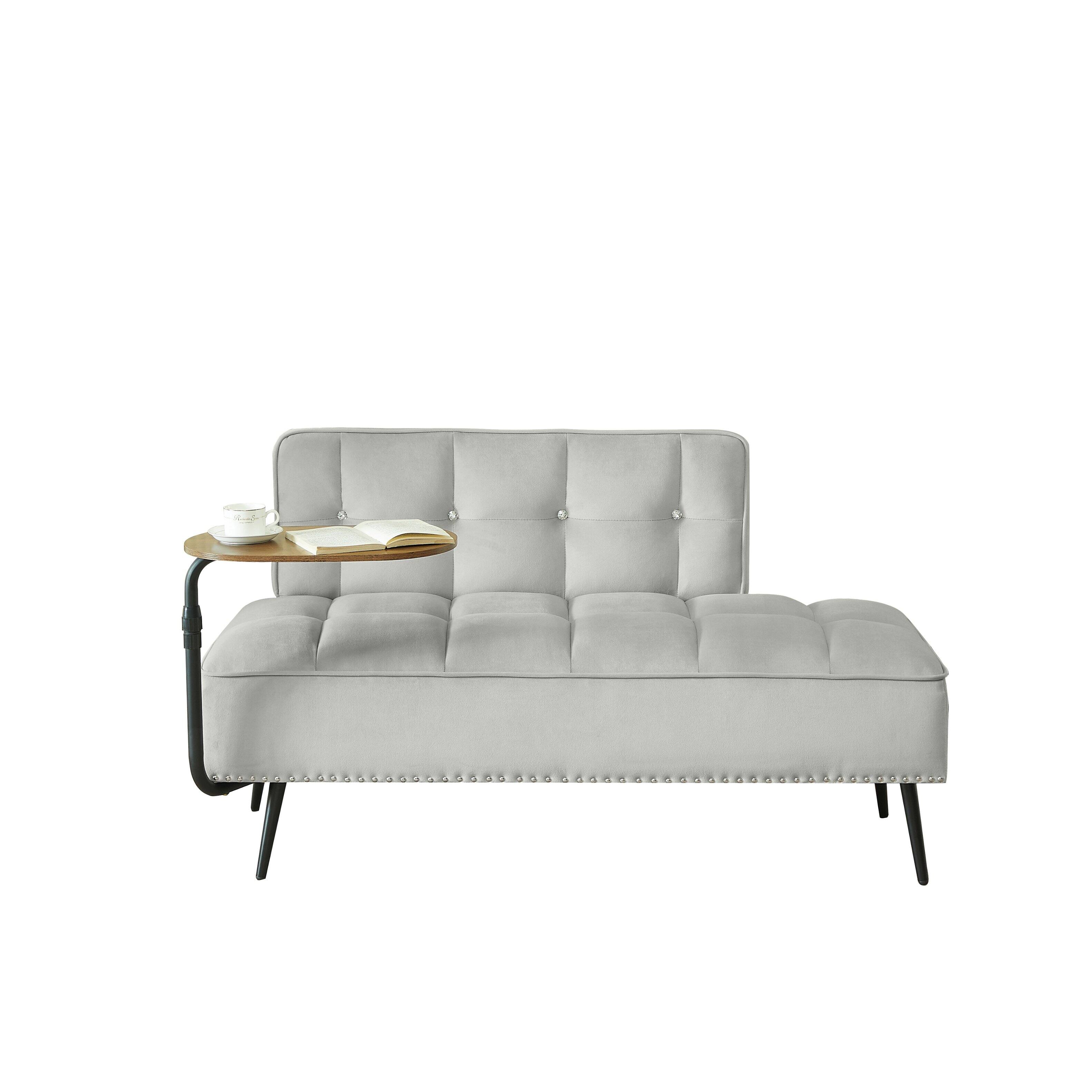Alt View 3. Z-Edge - 54" Comfy Velvet Loveseat Sofa, 2 Seater Deep Seat Couch with Backrest & 360° Rotating Side Table for Living Room Office - Gray.