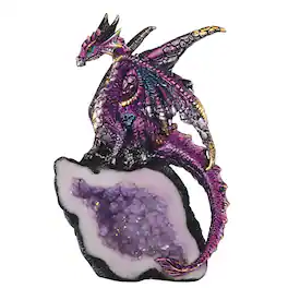 FC Design - 5.5"H Dragon Guarding Faux Crystal Cave Figurine Statue Computer Desk Tabletop Medieval Gaming Home Decor Gift - Multi-Color