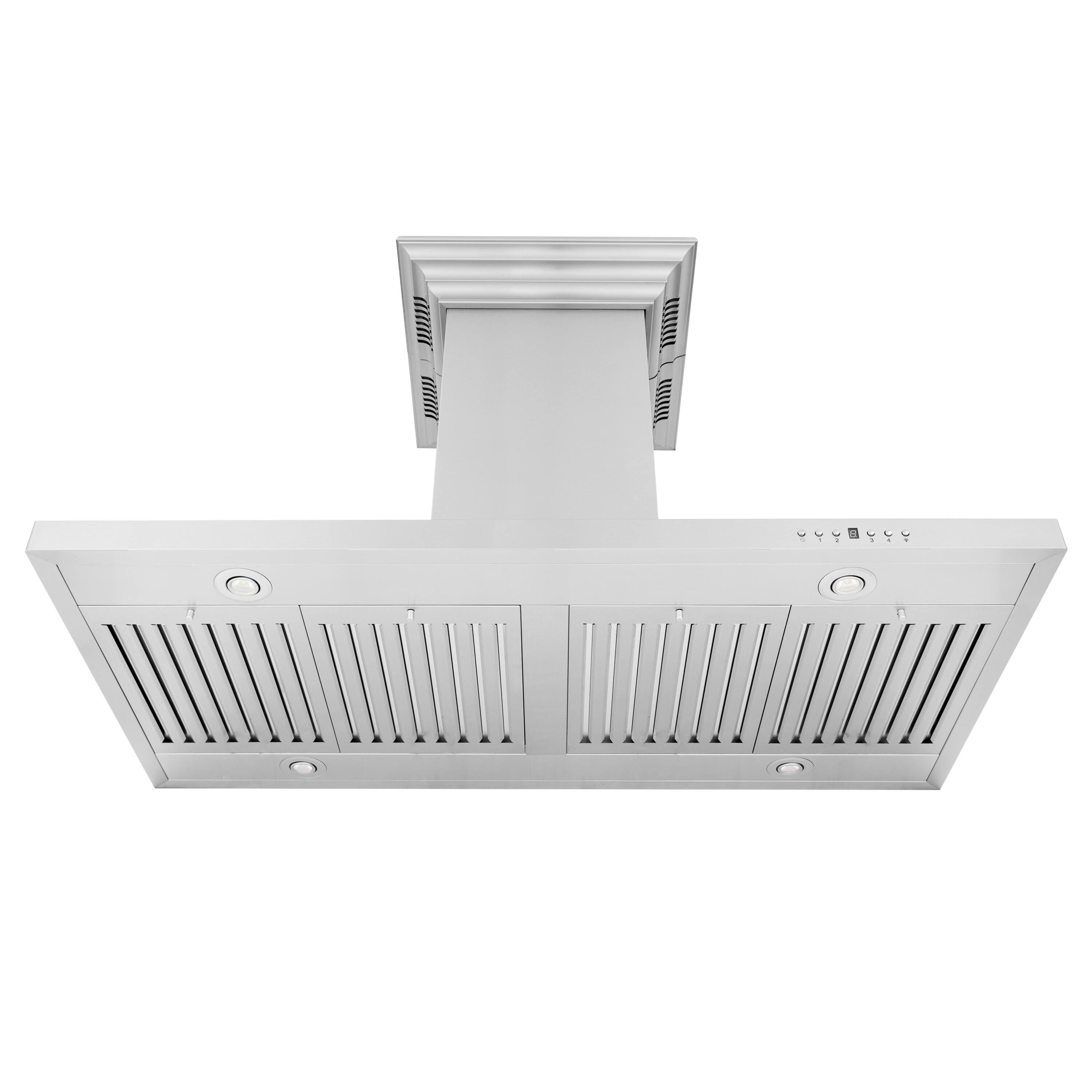 Angle. ZLINE - 42 in. ZLINE CrownSound™Ducted Vent Island Mount Range Hood in Stainless Steel with Built-in Bluetooth Speakers - Stainless Steel.