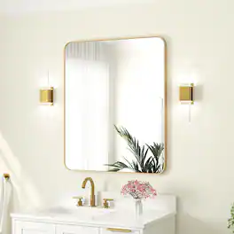 WELLFOR - 30 in. W. x 36 in. H Rectangular Aluminum Framed Wall-Mounted Bathroom Vanity Mirror - Brushed Gold