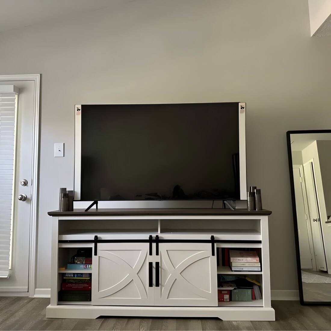 Alt View 1. Ihomeadore - 68" TV Stand with Open Storage Shelves and Cabinets Media Console for TVs up to 78" - White.