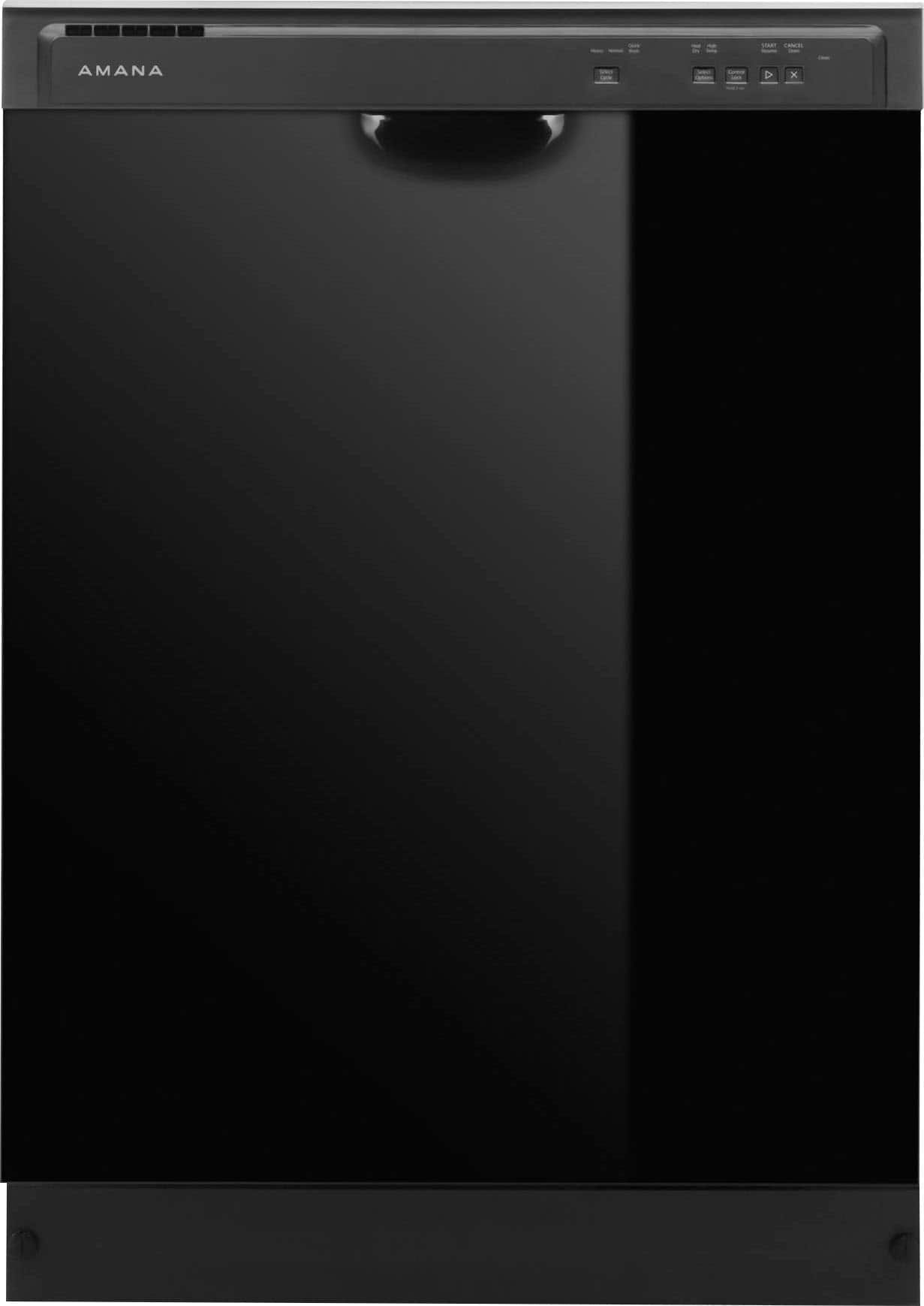 Front. Amana - 24" Built-In Black Tub Dishwasher with Dark Interior, Large Capacity, 59 dBA - Black.