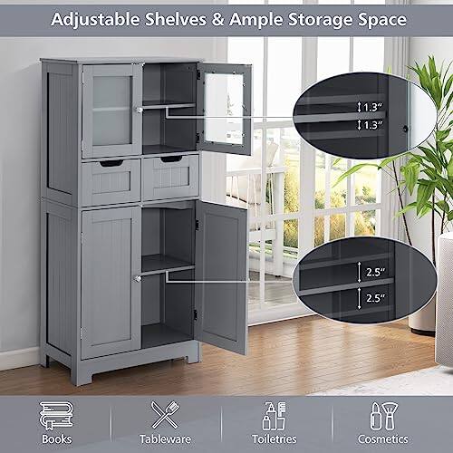 Adjustable Shelves & Ample Storage Space

Books
Tableware
Toiletries
Cosmetics

1.3"
1.3"
2.5"
2.5"