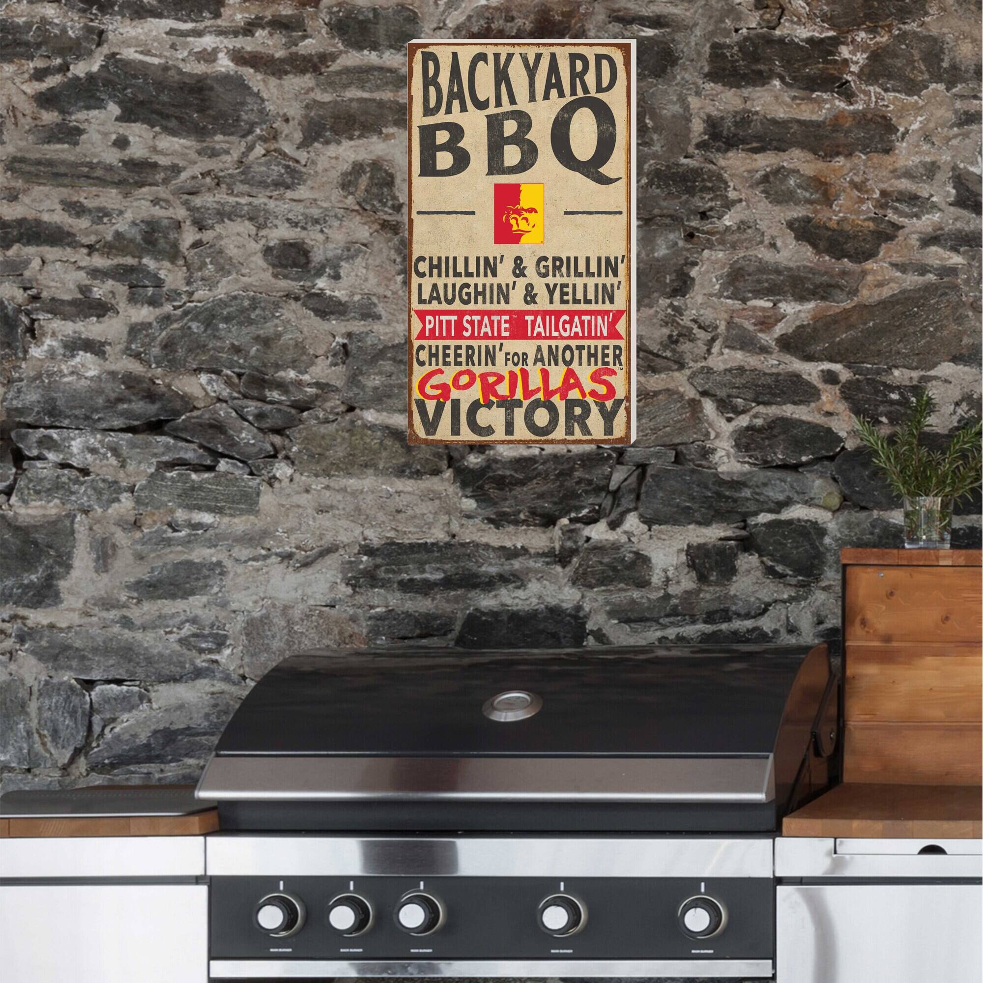 BACKYARD BBQ

CHILLIN' & GRILLIN'  
LAUGHIN' & YELLIN'  
PITT STATE TAILGATIN'  
CHEERIN' FOR ANOTHER  
GORILLAS VICTORY